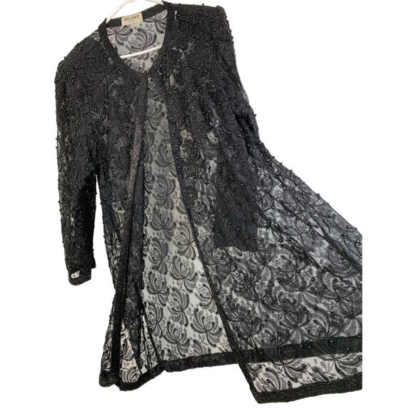 Rare VTG 90s Brilliante By J.A. Black Bead Lace Cardigan Jacket Mother of Bride - Picture 8 of 14